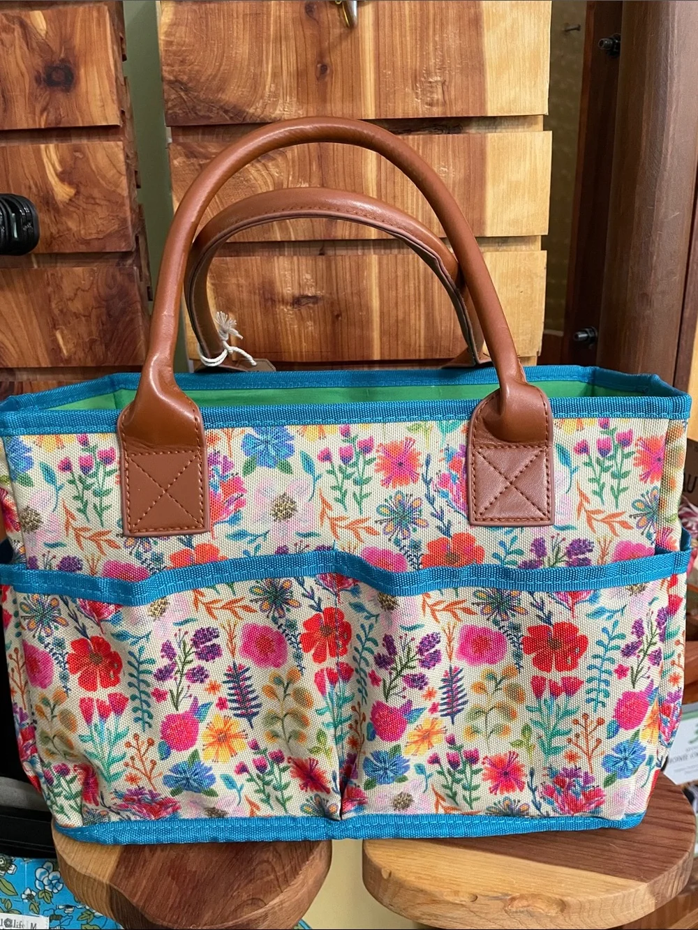 NATURAL LIFE Mimi Tote Floral Utility Tote Organizer Caddy - Teal Trim - Picture 13 of 16